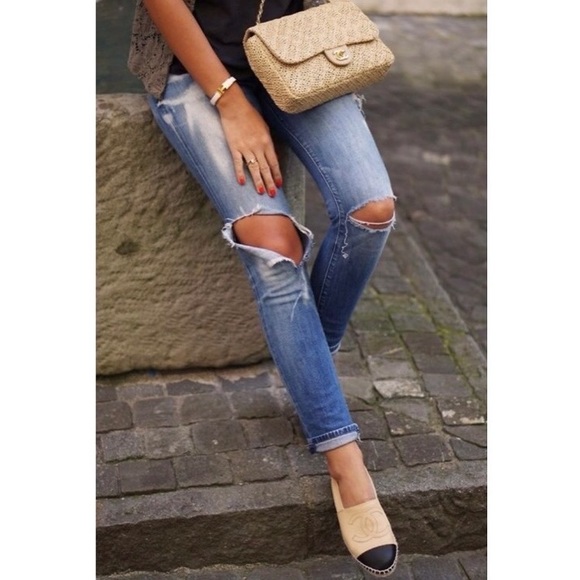 💚CHANEL Espadrille Flats Cap Toe Tan Black - Picture 4 of 16